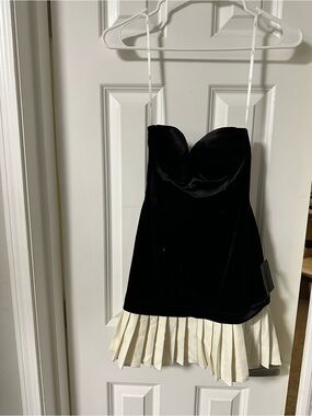 Lulus Black and Cream Velvet Strapless Mini Dress